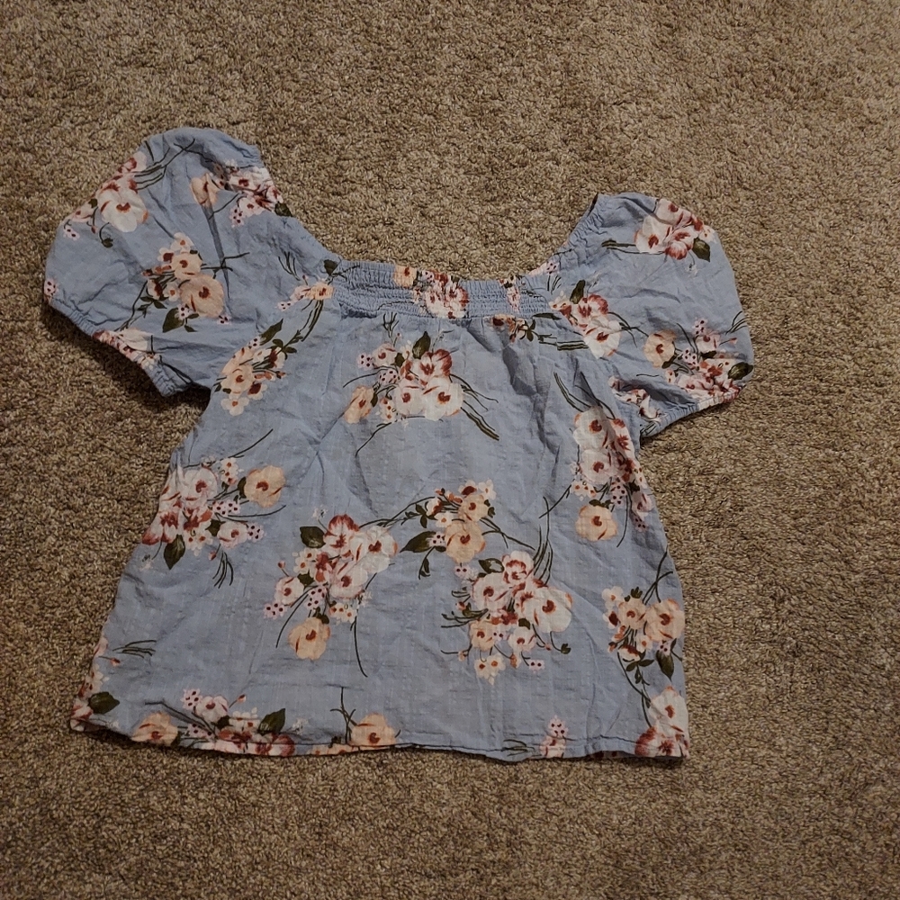 Pink And Blue Floral Blouse